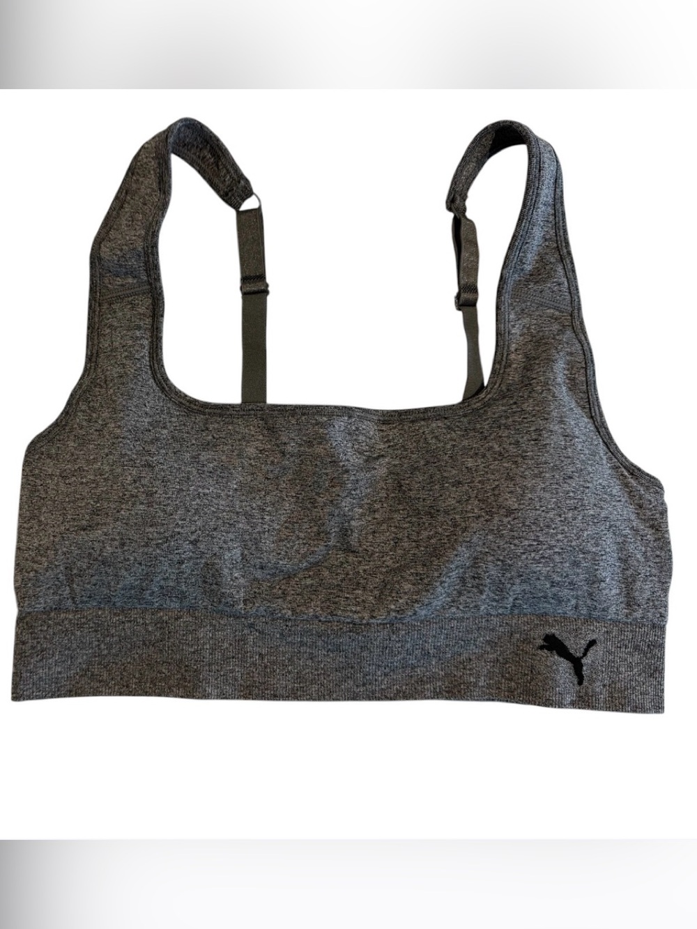Puma Sport Bra Womens Gray Heathered Stretch Adjustable Strap Logo Sz(XL)